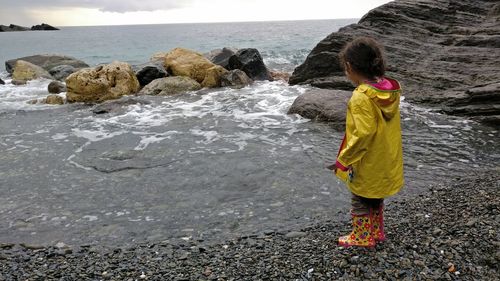 Rear view of woman standing on beach