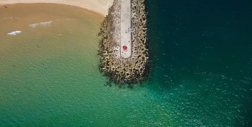 High angle view of umbrella on sea shore