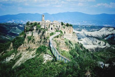 High angle view of castle on mountain