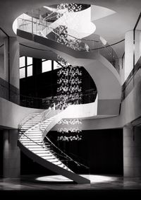 Modern building by staircase in city