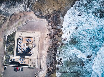 High angle view of road by sea