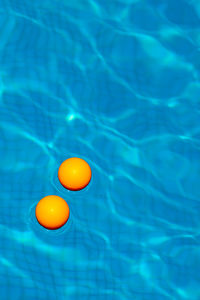 High angle view of 2 orange balls in swimming pool