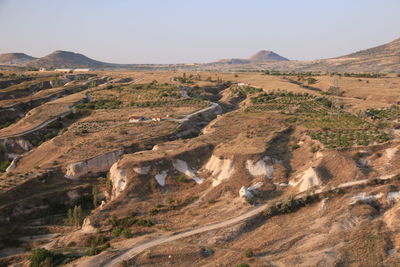 High angle view of road amidst landscape against clear sky