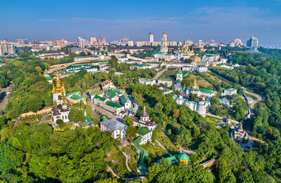 High angle view of townscape against sky