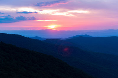 Scenic view of mountains against sky during sunset