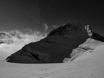 Scenic view of snow covered mountains against sky