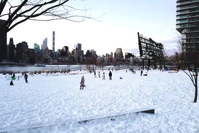 Panoramic view of people in winter