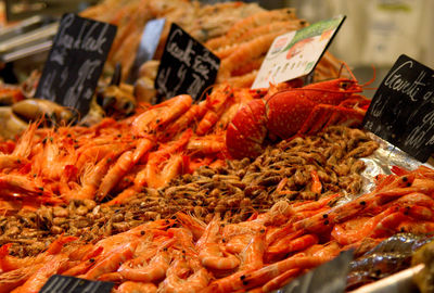 Close-up of seafood for sale in market