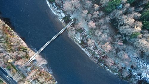 High angle view of dam on water