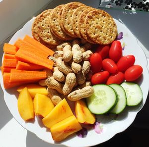 High angle view of food in plate