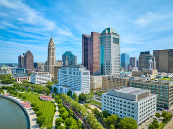 Buildings in city against sky