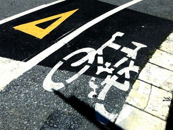 High angle view of road sign