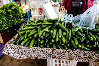 High angle view of vegetables for sale at market stall