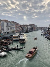 High angle view of canal amidst buildings in city