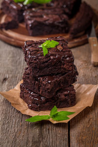 Close-up of chocolate cake on table