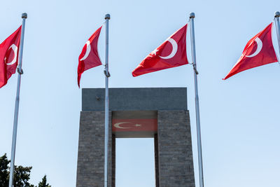 Low angle view of flags flag against clear sky