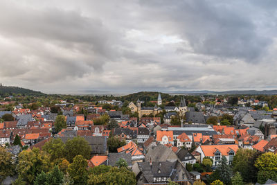 High angle view of townscape against sky