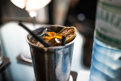 Close-up of drink in glass on table