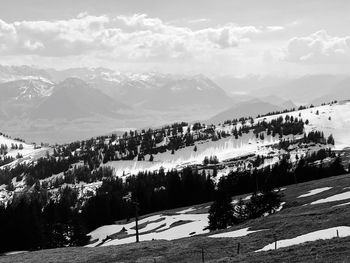 Scenic view of snowcapped mountains against sky