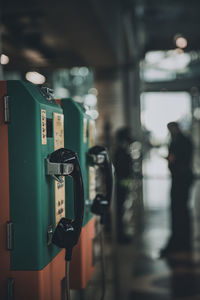 Close-up of telephone booth