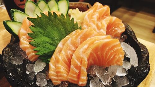 High angle view of sushi served in plate