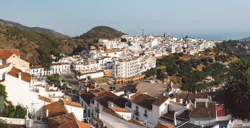 High angle view of townscape against sky