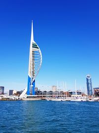 View of spinnaker tower in portsmouth against clear blue sky