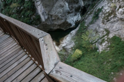 High angle view of wooden bridge