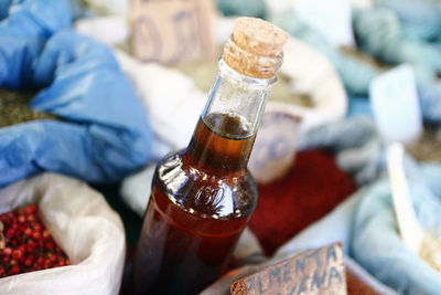 Close-up of beer bottles