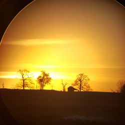 Silhouette trees on landscape against sky during sunset