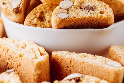 Closeup of freshly baked italian almond cantuccini biscuits