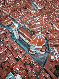 High angle view of buildings in city