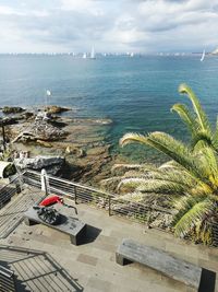 High angle view of sea against sky