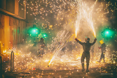 Firework display at night