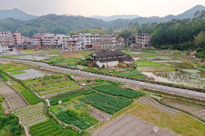 High angle view of townscape against sky