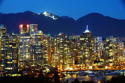 Illuminated buildings in city at night