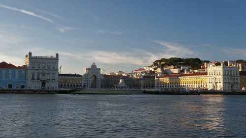 River by buildings against sky in city