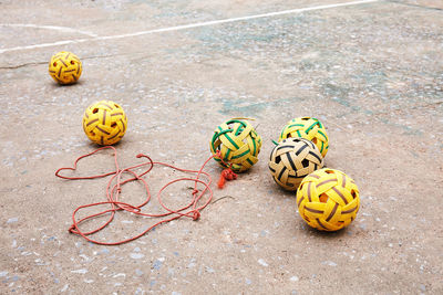 High angle view of toys on court