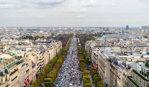 High angle view of street amidst buildings in city