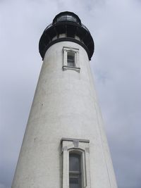 Low angle view of lighthouse against building