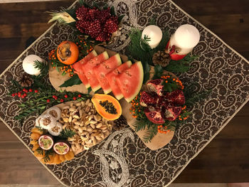 High angle view of food on table