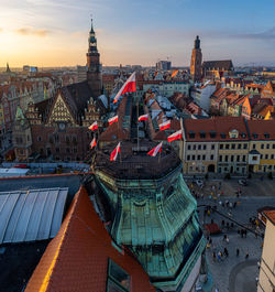 High angle view of buildings in city