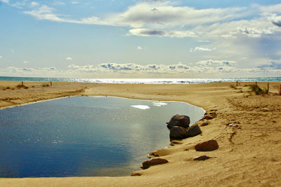 Scenic view of beach against sky