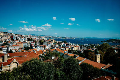 High angle view of townscape against sky
