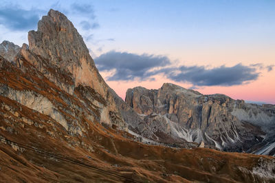 Scenic view of mountains against sky during sunset