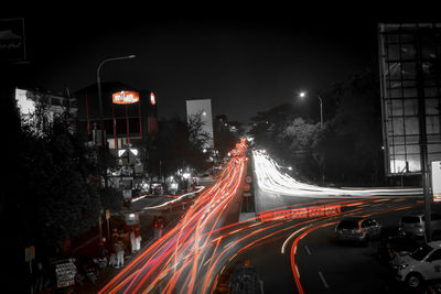 Light trails on road at night