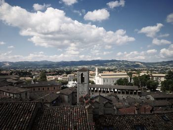 High angle view of townscape against sky