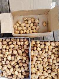 High angle view of walnuts in box