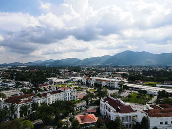 High angle view of townscape against sky