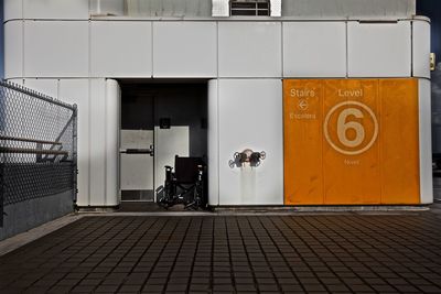 Wheelchair at entrance of building